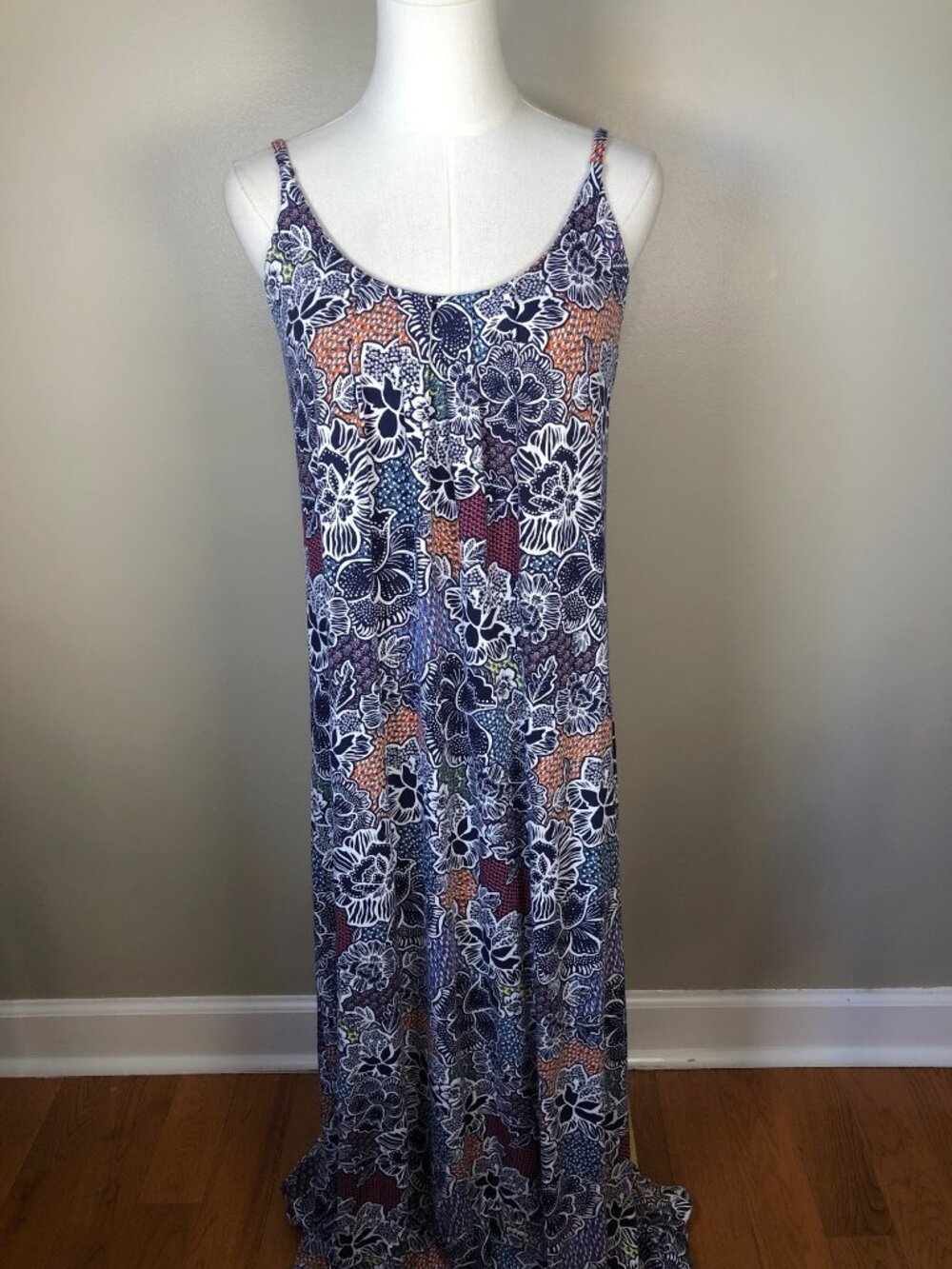 Cynthia Rowley Floral Maxi Dress Navy Multicolor Sleeveless Spaghetti Straps Sm